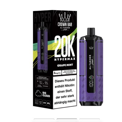 Aroma King Green Apple Einweg E-Zigarette in Berlin kaufen. Al Fakher Hypermax 20K Grape Mint Einweg E-Zigarette im Dampferladen Wilmersdorf – fruchtige Traube trifft kühle Minze