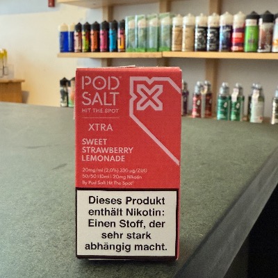 Pod Salt Xtra Sweet Strawberry Lemonade – spritzig-süßes Nikotinsalz-Liquid mit Erdbeere und Zitrone im E-Zigarettenladen Berlin